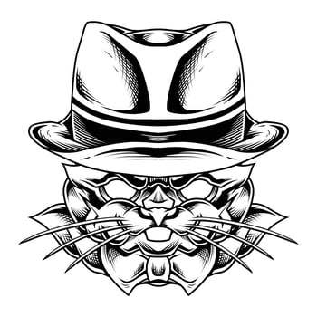 Black and White Mafia Rabbit Illustration vector