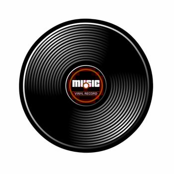 Gramophone vinyl record with label. Music collection. old technology, retro sound design. Isolated on white background. Vector Illustration
