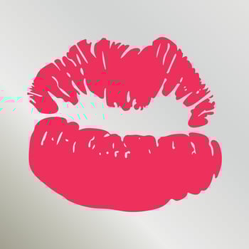 Beautiful realistic pink lips kiss print isolated on white background. Lipstick vector mark