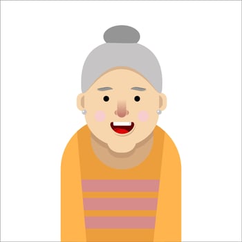 An elderly woman in the style of a flat illustration.A happy woman with white hair.Funny Granny.Vector illustration vector