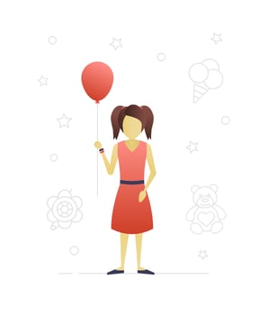 Little girl with balloon flat character design. Child. Vector isolated illustration