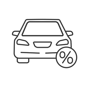 Auto loan linear icon. Thin line illustration. Car buying discount. Automobile with percent sign. Contour symbol. Vector isolated outline drawing