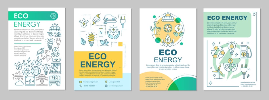Eco energy brochure layout. Green technology. Flyer, booklet, leaflet print design with linear illustrations. Alternative energy. Vector page layouts for magazine, annual report, advertising posters