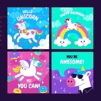 Cute Unicorn Social Media Template Set vector