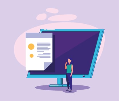 Digital computer and woman vector design