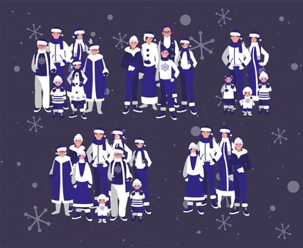 Merry christmas families and snowflakes vector design