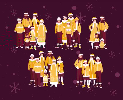 Merry christmas families and snowflakes vector design