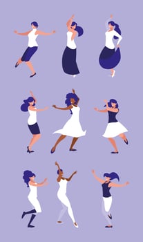 set of women in dance pose, party, dance club vector