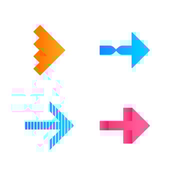 Rightward arrows flat design long shadow color icons set. Twisted, notched, striped next, forward arrows. Navigation pointer sign. Motion signpost. Pointing symbol. Vector silhouette illustrations