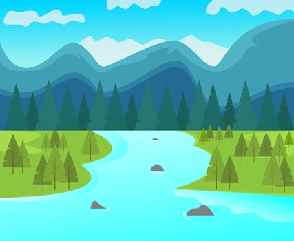 Illustration vector design of river in the mountains.