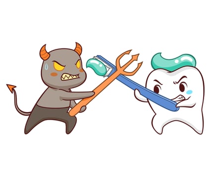 Cartoon Illustration of tooth fighting bacteria. vector