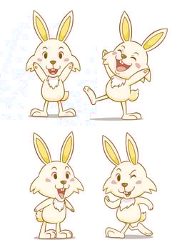 Set of cute cartoon rabbits in different poses. vector