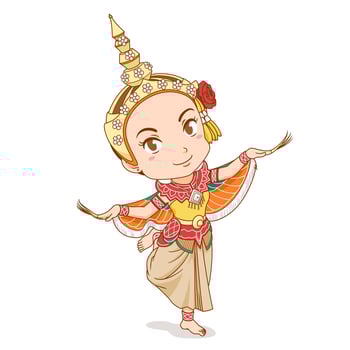 Cartoon character of traditional Thai dancer in Kinnari dress. vector