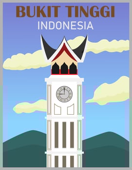 Illustration vector design of retro and vintage poster of Clock Tower