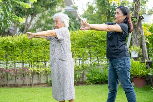 Asian senior or elderly old lady woman patient exercise with happy fresh enjoy in park, healthy strong medical concept photo