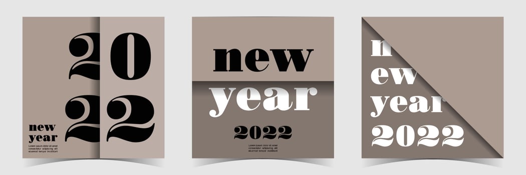 Premium Minimalist Classic New Year 2022 Square Background. Set of 3 Simple Vector Flat Style. Suitable for banner, cover or poster