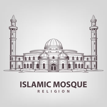 Line art Islamic Mosque building. Mosque vector illustration.
