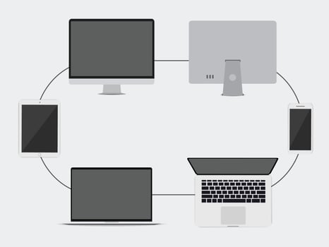 Device set monitor laptop, tablet and phone template vector