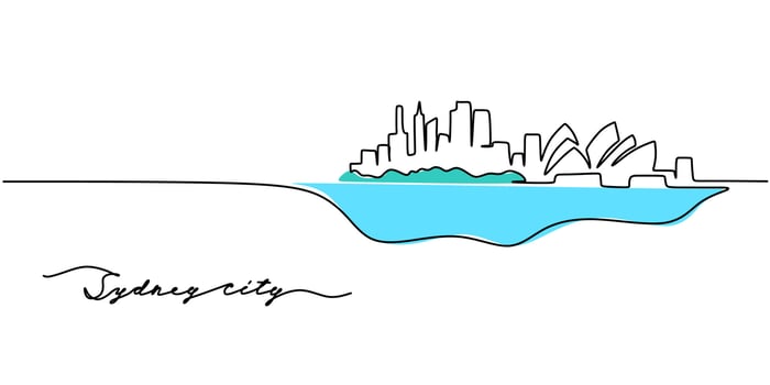 Continuous one single line of sydney city silhouette for australia day vector