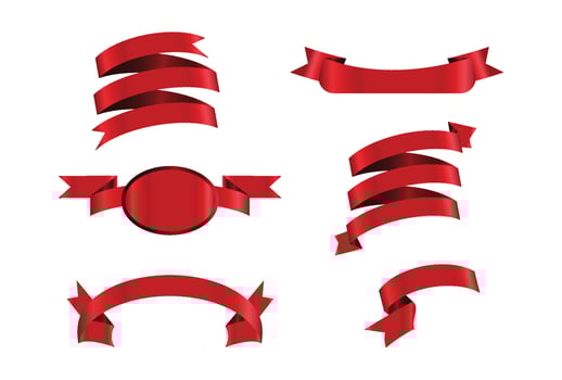 Red glossy ribbon vector banners set. Ribbons collection. Vector Design Illustration