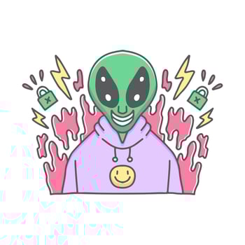 alien hype in sweater illustration. Vector graphics for t-shirt prints and other uses.