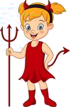 Cartoon funny devil girl holding a pitchfork vector