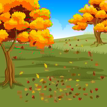Autumn forest background with leaves falling vector