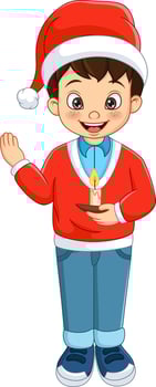 Cute little boy wearing santa clothes holding candle vector