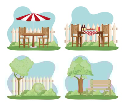 four backyard scenes vector