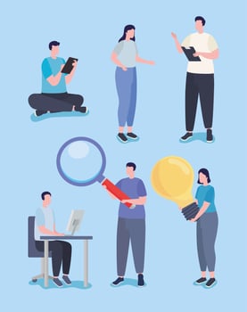 People working with icon set vector