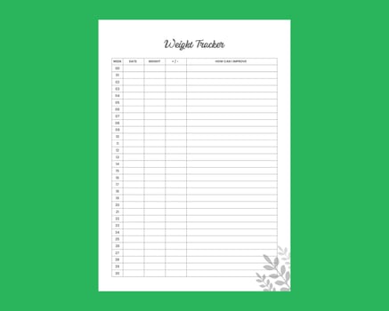 Weight gain or loss record tracker journal interior design vector
