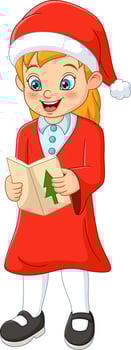 Cute little girl wearing santa clothes singing christmas carol vector