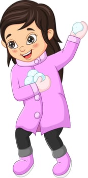 Cute little girl in winter clothes throwing snowball vector