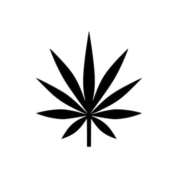 Vector of black or silhouette view of cannabis leaf or hemp or marijuana, herbal plant for medical treatment