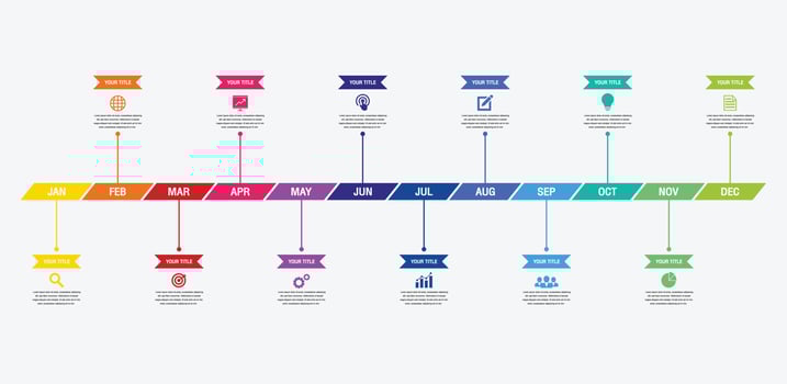 12 months or 1 year timeline infographic, timeline infographics for annual report and presentation,Timeline infographics design vector and Presentation business.