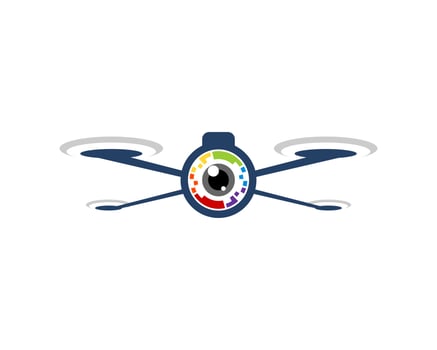 Flying drone with circular pixels and lens camera inside vector