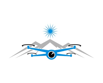 Blue drone flying over the mountains vector