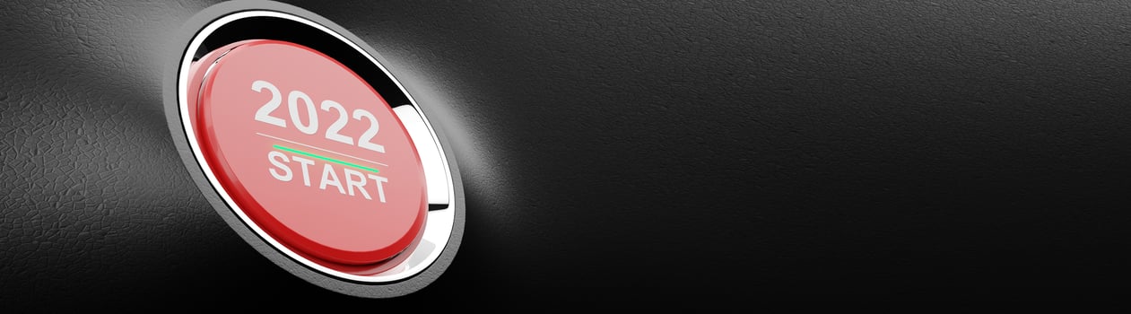Start 2022. Happy New Year button. 3D illustration photo