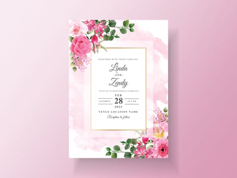 Beautiful pink flower wedding invitation vector