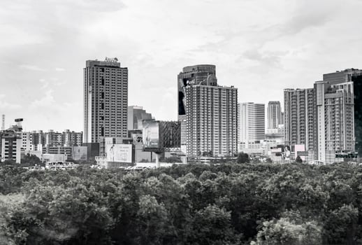 Bangkok Thailand 22. May 2018 Bangkok Thailand city panorama skyscraper cityscape black and white picture. photo