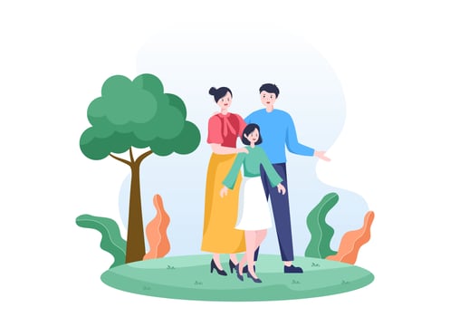 Family Time of Joyful Parents and Children Spending Time Together at Park Doing Various Relaxing Activities in Cartoon Flat Illustration for Poster or Background vector