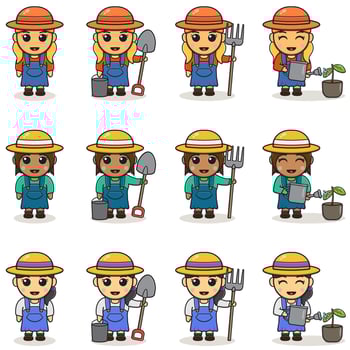 Vector illustration of Cartoon young farmer Girl.