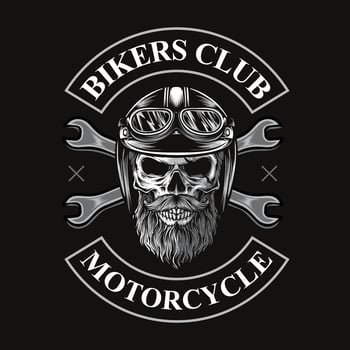 skull biker with crossed wrenches logo vector