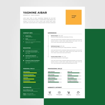 Green simple cv resume design template, suitable for content individual business jobs vector