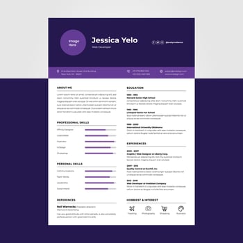 Purple color modern cv resume design template, suitable for content individual business jobs vector