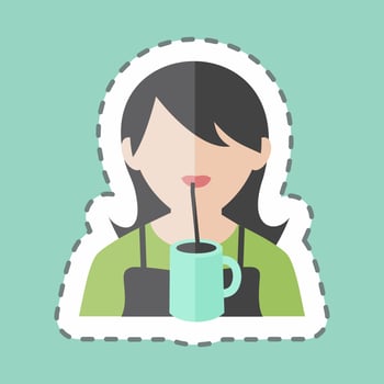 Drinking Sticker in trendy line cut isolated on blue background vector