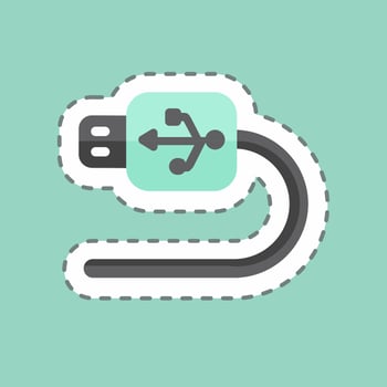 USB Cable Sticker in trendy line cut isolated on blue background vector