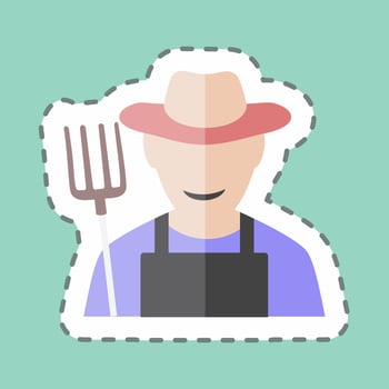 Farmer Sticker in trendy line cut isolated on blue background vector