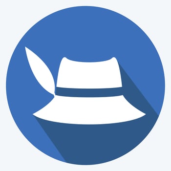 Woman's Hat Icon in trendy long shadow style isolated on soft blue background vector