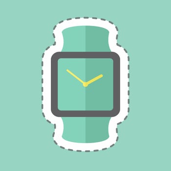 Stylish Watch Sticker in trendy line cut isolated on blue background vector